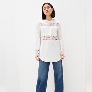 Sandro Cotton Eyelet Chairman Blouse in Ecru